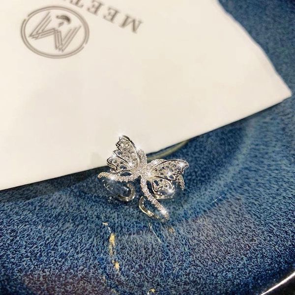 

wedding rings brillian fashion korean cute butterfly zircon woman ring adjustable size engagement luxury jewelry gift, Slivery;golden