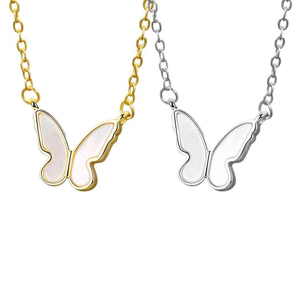 

pendant necklaces exquisite luxury jewelry white shell butterfly stainless steel short mother-of-pearl clavicle chain, Silver