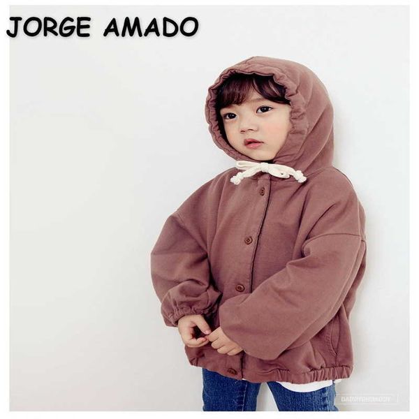 Venda por atacado primavera meninos meninos meninas com capuz manga comprida soild cor casual estilo moda crianças roupas e827 210610