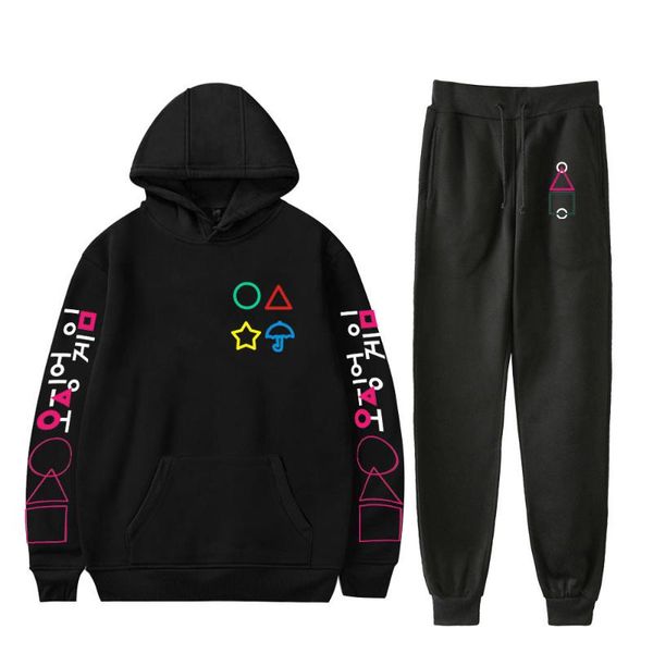 

men's hoodies & sweatshirts korean tv squid game costume 2pcs/set men women tracksuit and sweatpants boys girls jogging set pants, Black
