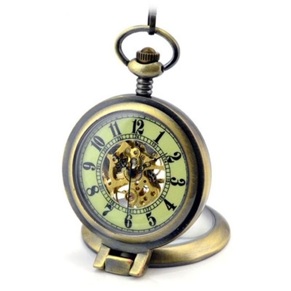 

retro steampunk luminous mechanical pocket watch men women necklace clock gift fob vintage bronze luminous pocket watch t200502, Slivery;golden