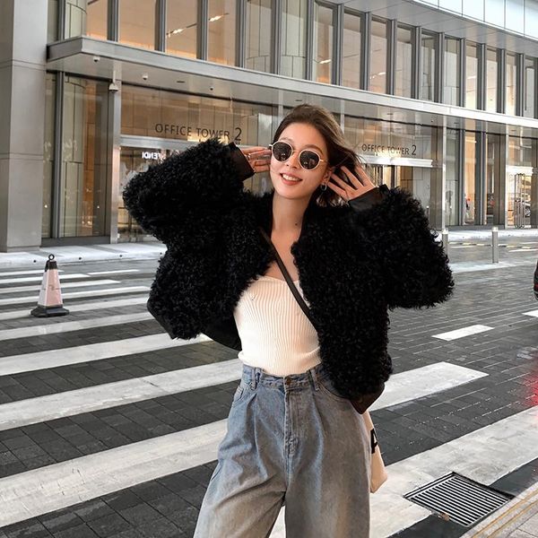 

women's fur & faux oftbuy 2021 luxury black bomber parka real coat winter jacket women natural wool outerwear thick warm genuine leathe