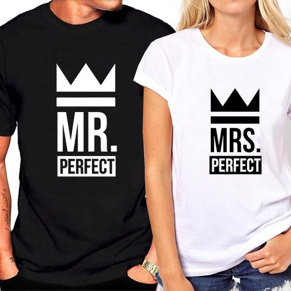 

women's t-shirt women letter print mrs.perfect funny t shirt couple for lovers short sleeve female top, White