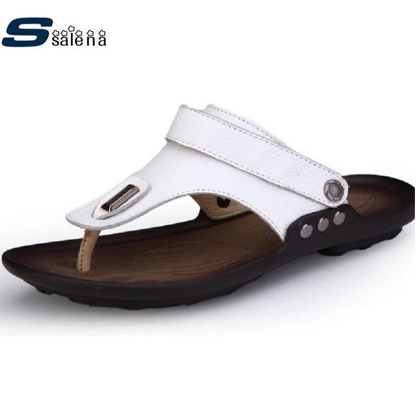 

slippers genuine leather men breathable mesh outdoor summer flats wearable comfortable shoes 10001, Black