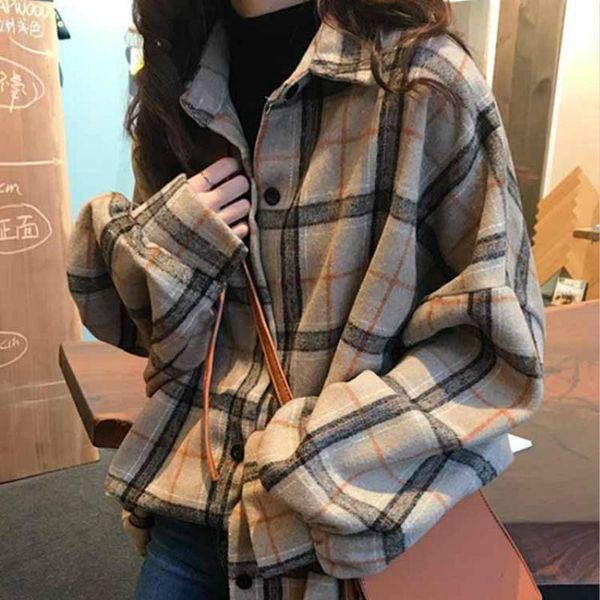

goohojio new autumn women shirt loose style shirt women casual ladies plaid woollen cloth streetwear, White