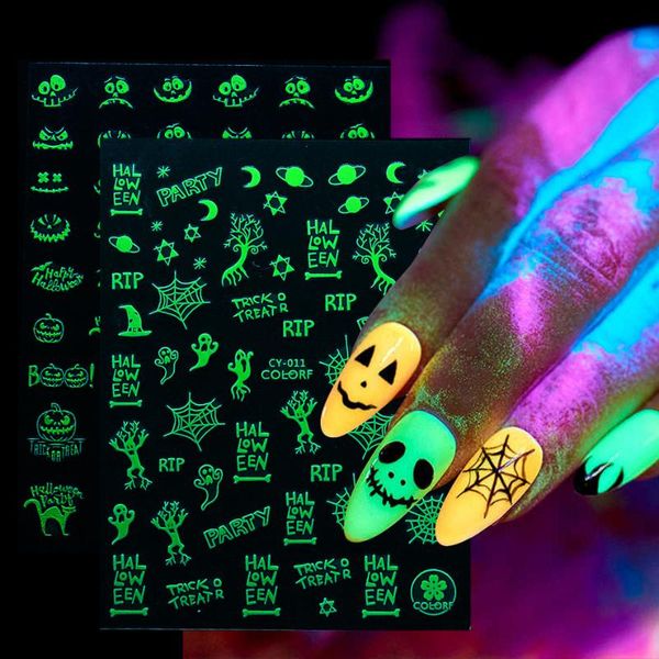

stickers & decals nail back glue fluorescent light halloween pumpkin little ghost designs decal decoration tips for beauty salons, Black