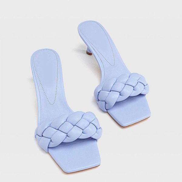 

sandals summer heel mules shoes women fashion braided strap slip on, Black