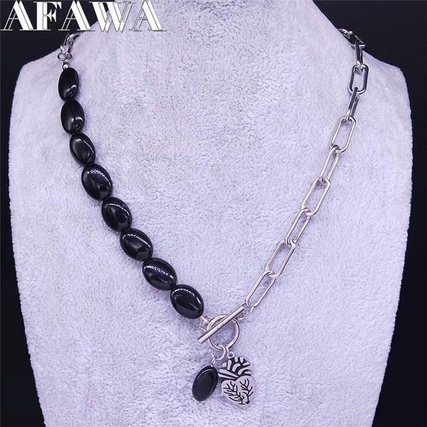 Anhänger Halsketten 2021 Mode Gothic Herz Schwarz Edelstahl Naturstein Choker Halskette Frauen/Männer Schmuck Collier Homme N3701S02