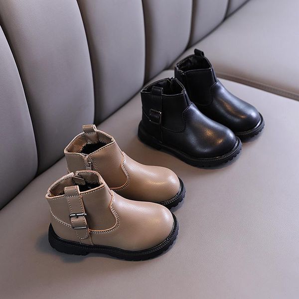 

children' boots autumn and winter new girls' english style cotton-padded short boots children' fashion leather, Black;grey