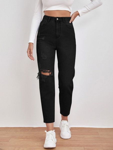 

high waist light washed ripped jeans q4pj#, Blue