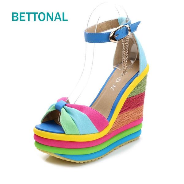 

mixed colors rainbow shoes women sandals wedge platform fashion summer stripe roman ladies sandles gladiator female sandalias, Black
