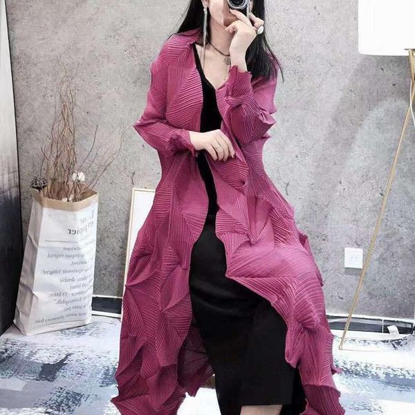 

women's trench coats 2021 spring summer v-collar loose long sleeve women fashion black pleated fold big size windbreaker, Tan;black