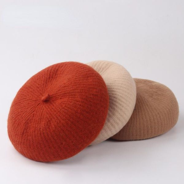 

berets 14 colors 100% pure wool beret hat women corn stripes autum winter warm french elegant ladies vintage painter caps, Blue;gray