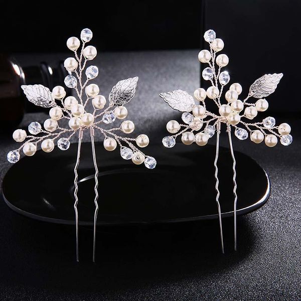 

hair clips & barrettes forseven 2 pcs leaf crystal simulated pearls bride sticks hairpins headpieces wedding jewelry for women noiva, Golden;silver