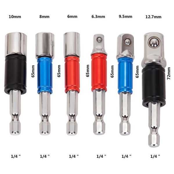 

hand tools 6pcs 1/4" hex shank aluminum alloy drill bit extension rod impact nut driver socket wrench adapter set magnetic screwdriver