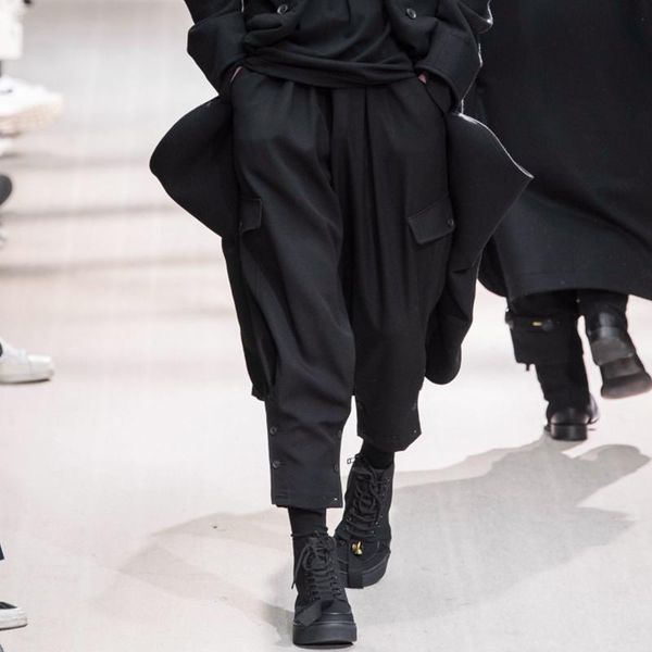 

men's pants 2021 clothing hair stylist fashion original thickened loose hanging crotch harem plus size costumes 27-46, Black