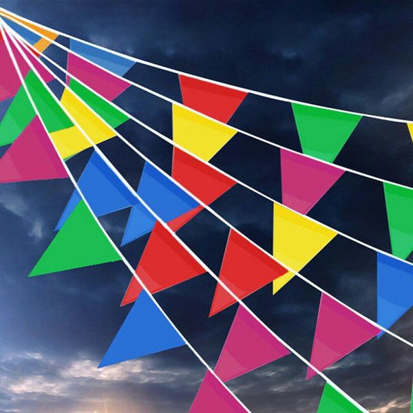 

party decoration 100m colourful triangle string flag pennant banner classroom children camping bunting birthday po garland
