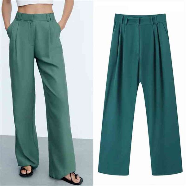 

wide leg pants women za ruched high waist woman trouser suits vintage fall black pants green baggy streetwear, Black;white