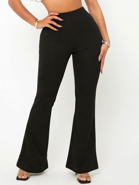 

sxy solid flare leg pants r5i9#, Black;white