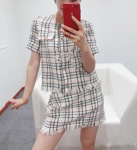 

women's wool & blends short-sleeved plaid woven jacket office ladies clothes pocket french brand elegant commuter 2021, Black