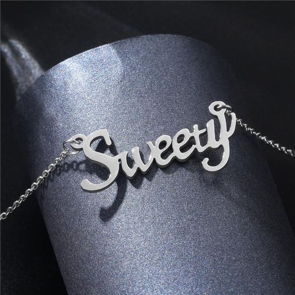 

chains girls fashion stainless steel hollow lucky four-leaf clover letter necklace female temperament wild leaf pendant, Silver