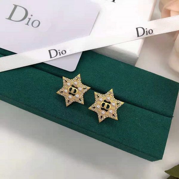 

design jewelry 2021 five pointed star pearl rhinestone earrings ferry 18k brass 925 silver needle earrings female