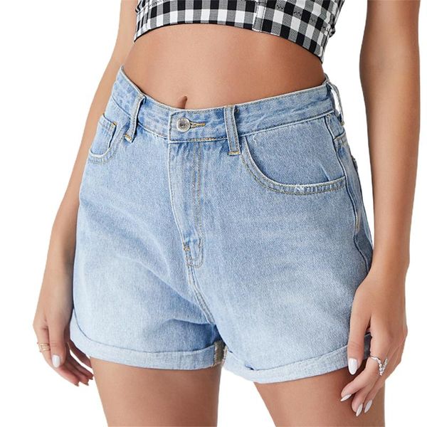 

women's jeans 2021 womens denim shorts high waist blue cuffs casual summer ladies ripped frayed pants beach streetwear