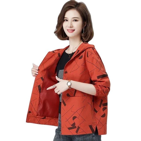 

women's trench coats spring autumn windbreaker female 2021 korean loose printing hooded outerwear women jacket lining thin short basic, Tan;black