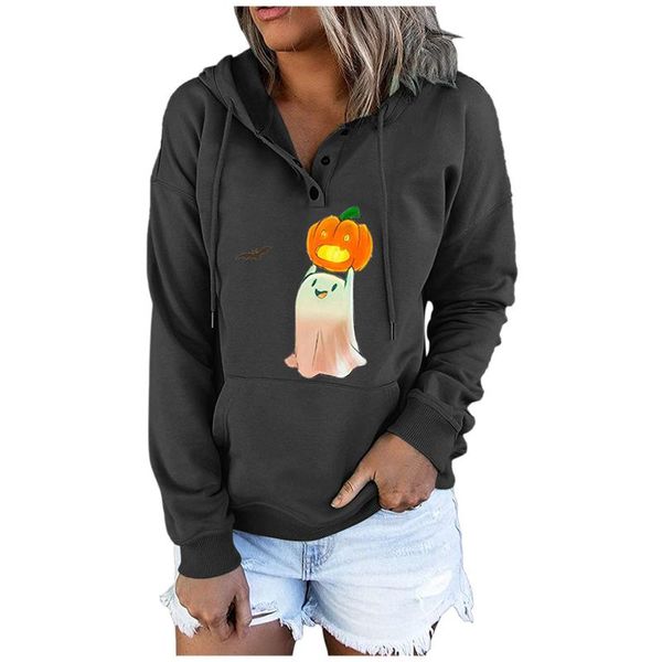 

women's hoodies & sweatshirts womens halloween button down drawstring hooded pocket long sleeve sudaderas para mujer #g2, Black