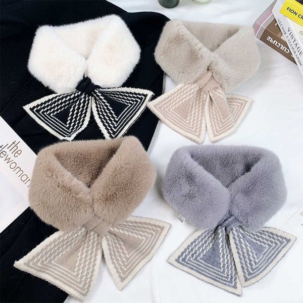 2021 Collar Fur Corea Estilo Ins Imitação Criativa Coelho Collar Collar Stripe Quente Lã De Tricô Scarf Mulheres H0923