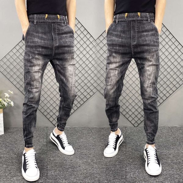 

autumn and winter new slim jeans trend men's korean casual leg pants social guy elastic leg pants, Blue