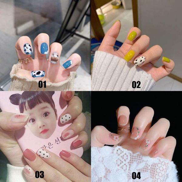 

false nails 24pcs wearable square head full cover nail tips women fashion, Red;gold