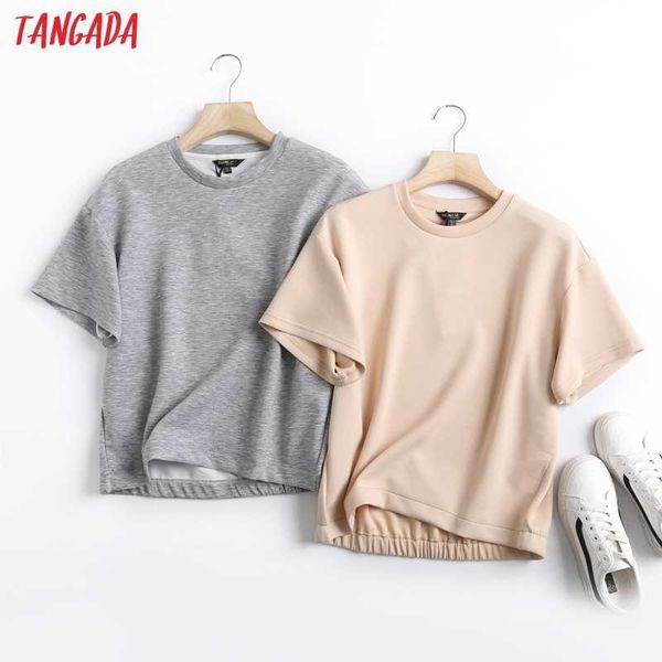 

tangada women crop sweatshirts oversize short sleeve o neck loose pullovers female 6d51 210609, Black