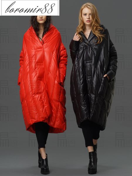 

cloak down jacket women's middle and long version personalized over knee silhouette thickened warm robe fashion, Black