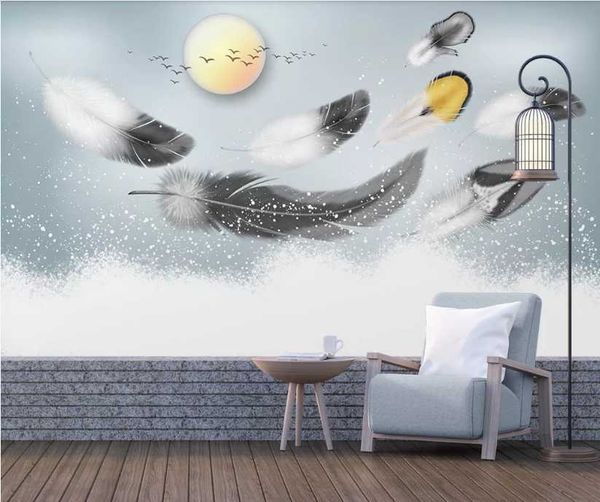 

wallpapers custom nordic small fresh watercolor feather background wallpaper mural