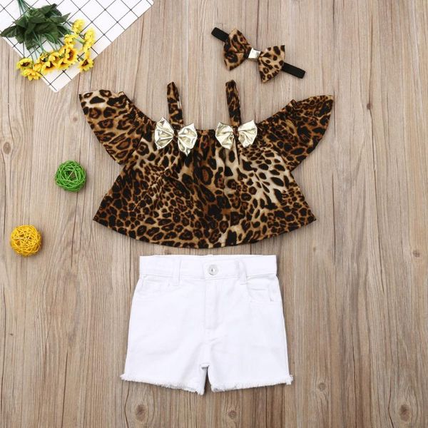 

clothing sets baby & children's 2-6years toddler kids girl leopard off shoulder short pants outfits set clothes, White