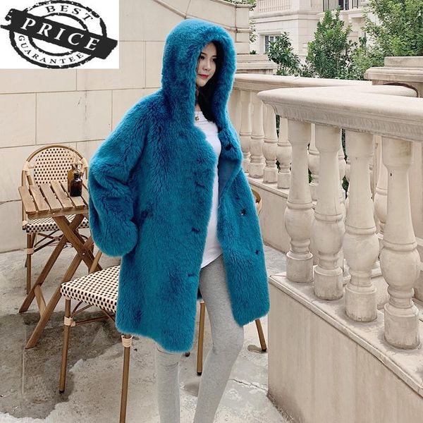 

women's fur & faux coat real female winter jacket women clothes 2021 korean warm sheep shearing coats 100% wool jackets hiver 02a, Black