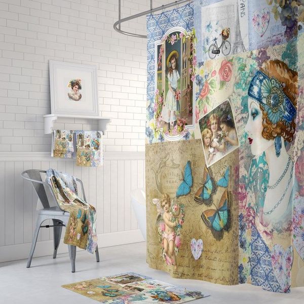 

shower curtains victorian collage vintage theme bathroom decor