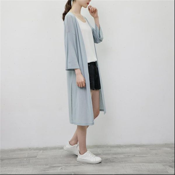

2021 spring summer women long cardigan casual loose knitted cardigans female solid split shawl coat jacket plus size ab1339, White;black