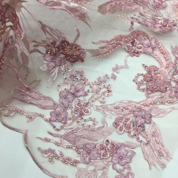 

ribbon embroidered net fabric with beads super quality cyndi-10.4702 african tulle lace for party dress, Pink;blue