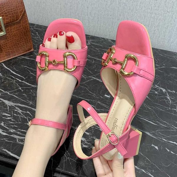 

sandals women's in summer 2021 french minority horsebit high-heeled shoes straight buckle fashion barefoot, Black