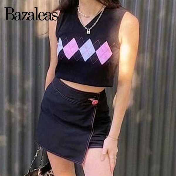 

women's sweaters bazaleas vintage navy pink patchwork knitted camis fashion v neck women tank sweater tartan pull femme vest, White;black