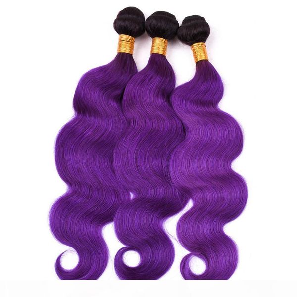 

ombre purple body wave brazilian human hair bundles deals 3pcs 300gram wavy #1b purple ombre human hair weave extensions 10-30" mixed l, Black;brown