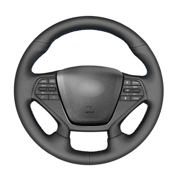 

steering wheel covers hand-stitched black pu artificial leather car cover for sonata 9 2021 2021-2021 (4-spoke)