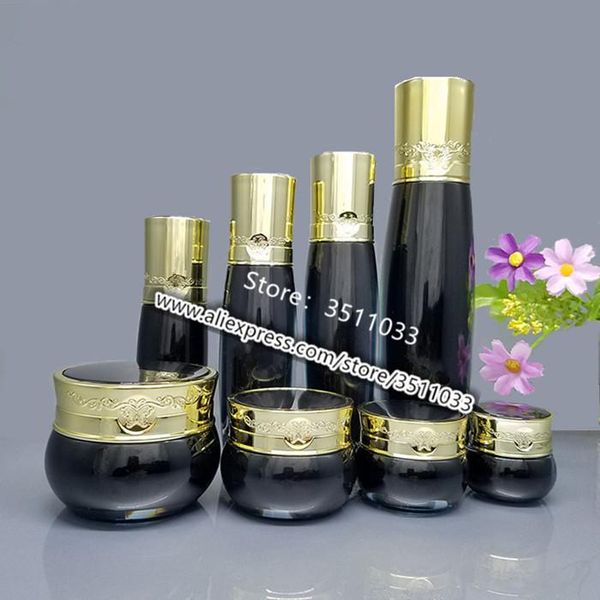 

storage bottles & jars 10pcs 20ml 30ml 100ml black acrylic lotion pump bottle with flower gold cap empty cosmetic cream jar 15g 30g 50g