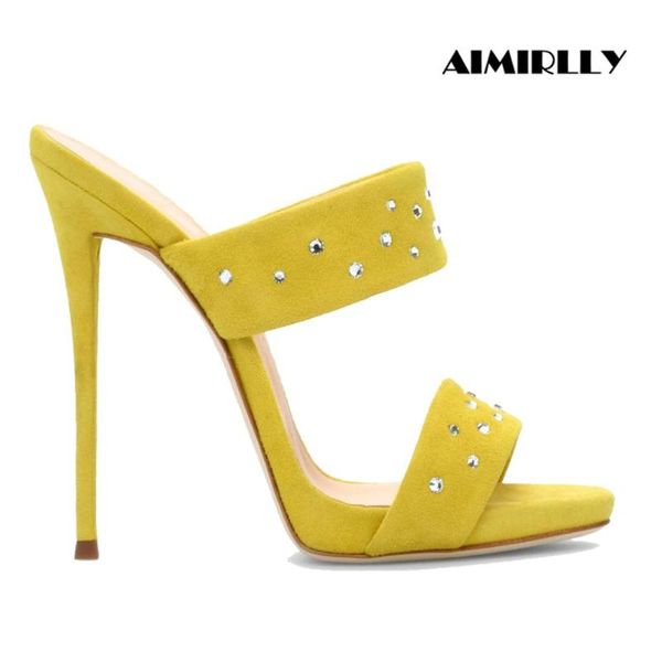 

sandals spring summer women's peep toe high heels mules crystal studded strap ladies casual dress shoes slip on, Black