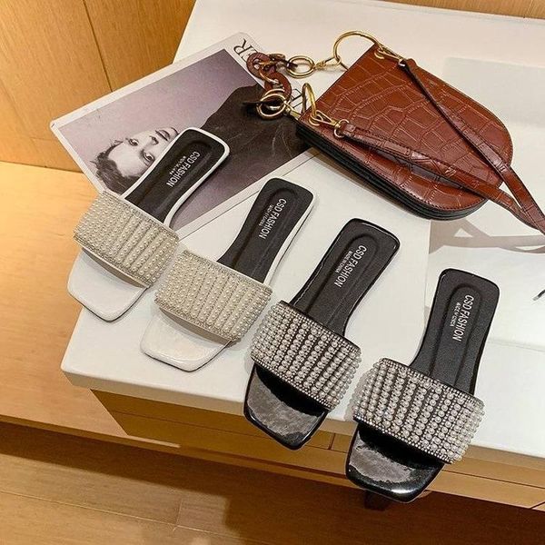 

sandals and slippers women wear 2021 in summer. fashion, simplicity joker korean casual flat beach shoes., Black