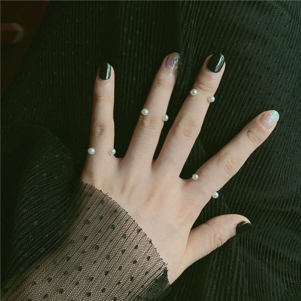 

hbp fashion korean east gate ring is very simple and popular design, u-shaped pearl adjustable brass ring, female, Silver
