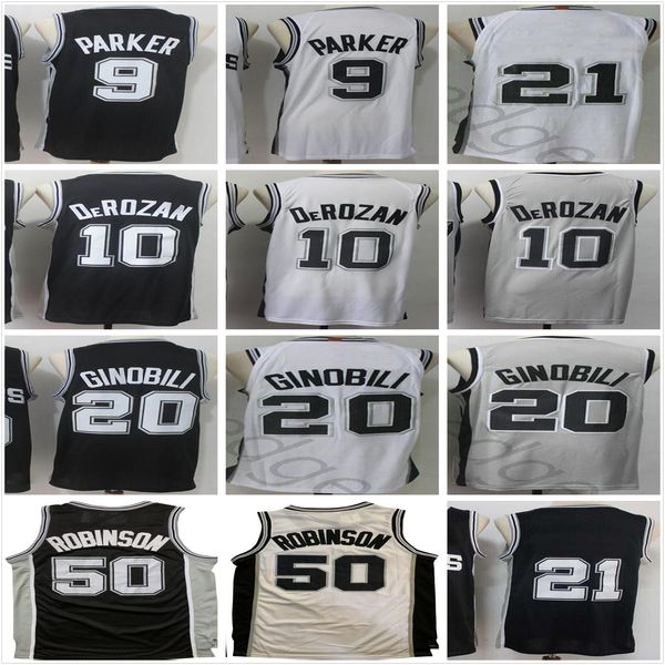 

retro vintage classic david 50 robinson tony 9 parker manu 20 ginobili basketball jerseys black white grey demar 10 derozan jersey, Black;red