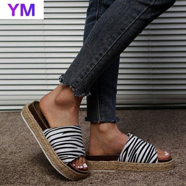 

sandals summer leopard 2021 platform wedges high heels casual leisure woman sandal shoes female 4.5cm flip flop zapatillas mujer casa, Black